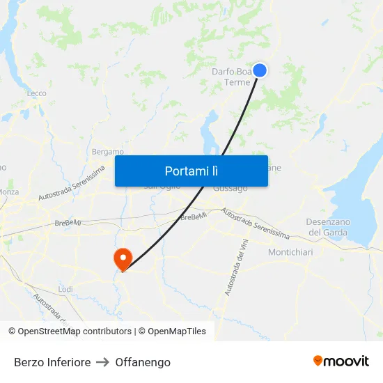 Berzo Inferiore to Offanengo map