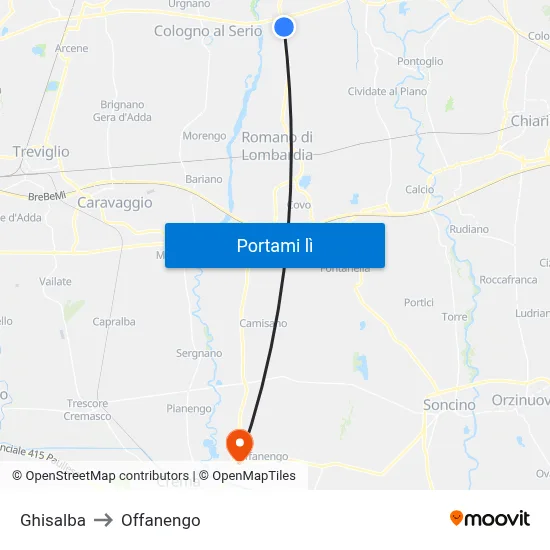 Ghisalba to Offanengo map