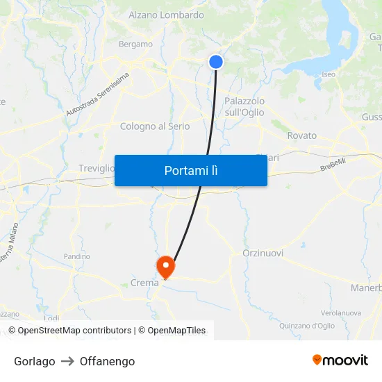 Gorlago to Offanengo map