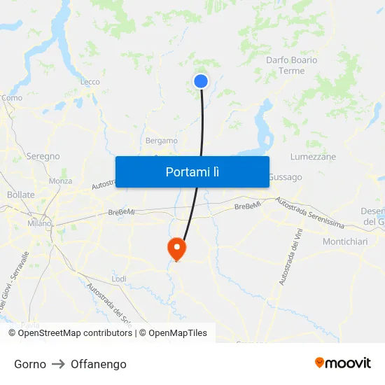 Gorno to Offanengo map