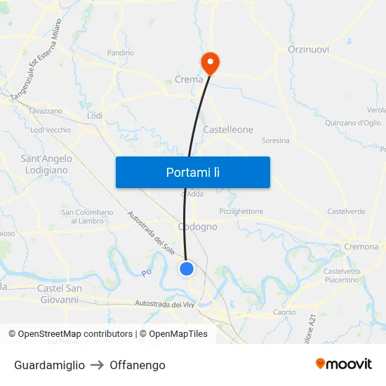 Guardamiglio to Offanengo map