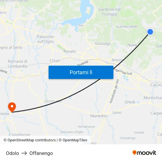 Odolo to Offanengo map
