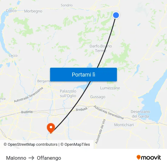 Malonno to Offanengo map