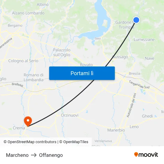 Marcheno to Offanengo map