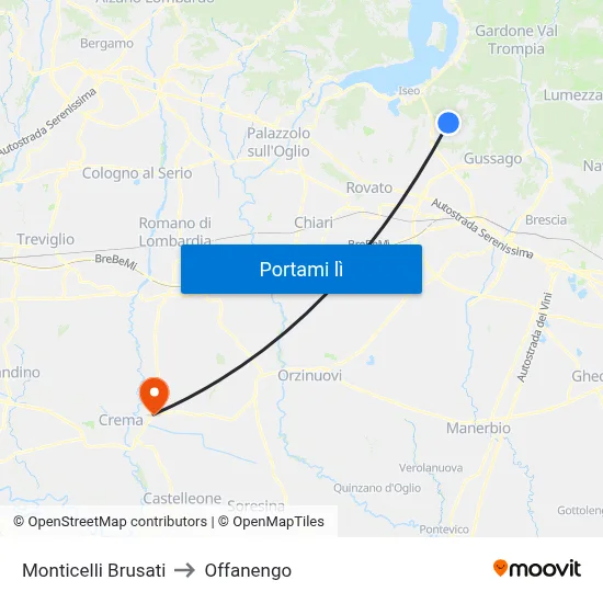 Monticelli Brusati to Offanengo map