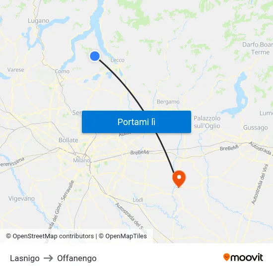Lasnigo to Offanengo map