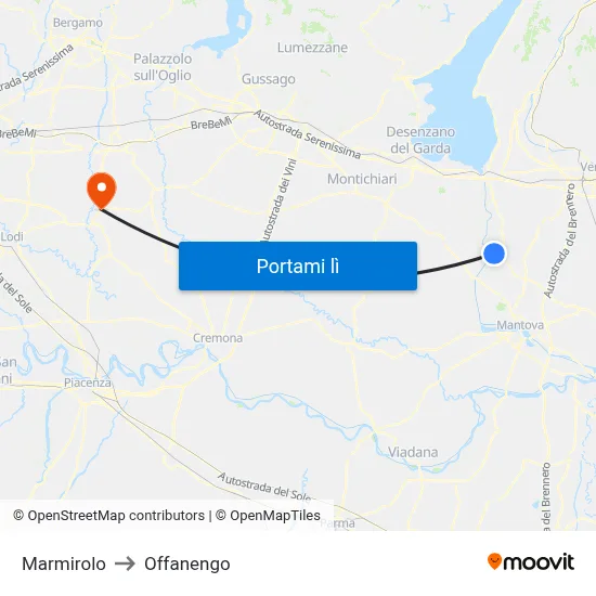 Marmirolo to Offanengo map