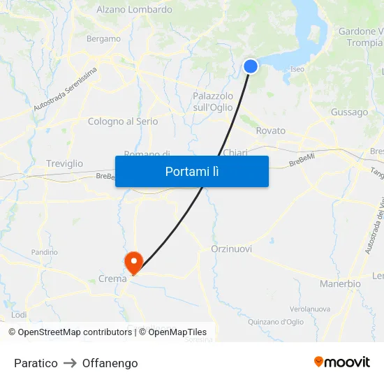Paratico to Offanengo map