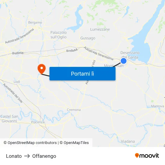 Lonato to Offanengo map