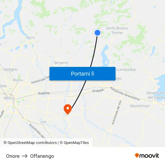 Onore to Offanengo map