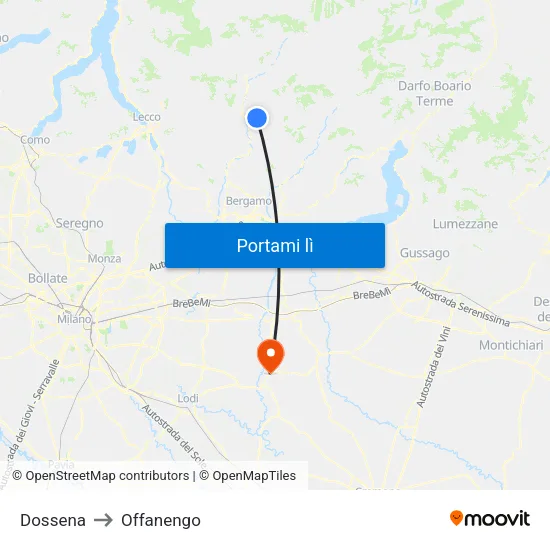Dossena to Offanengo map