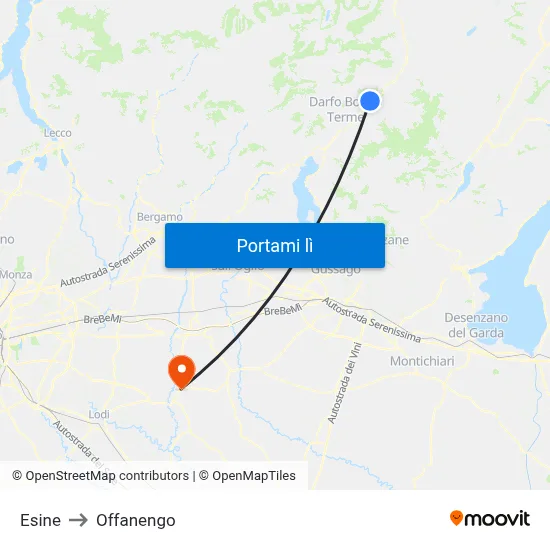Esine to Offanengo map