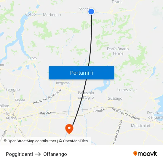 Poggiridenti to Offanengo map