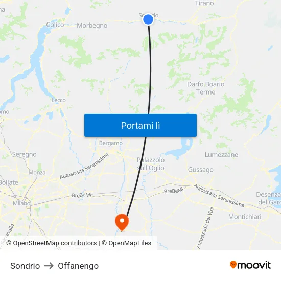 Sondrio to Offanengo map