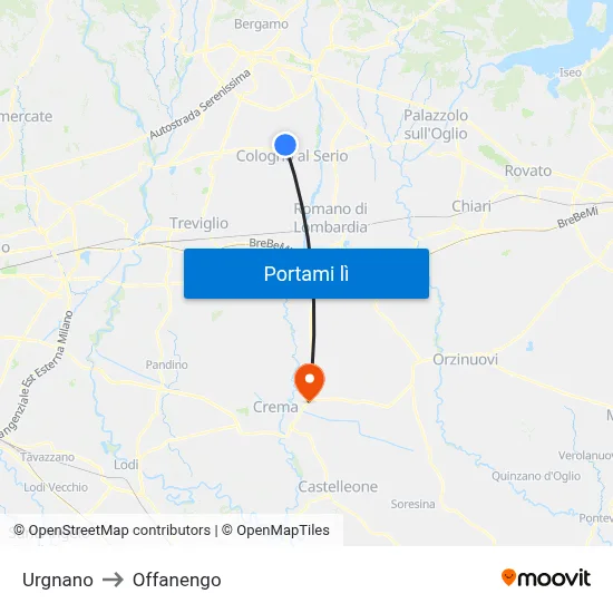 Urgnano to Offanengo map