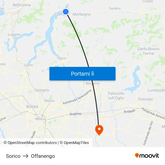 Sorico to Offanengo map