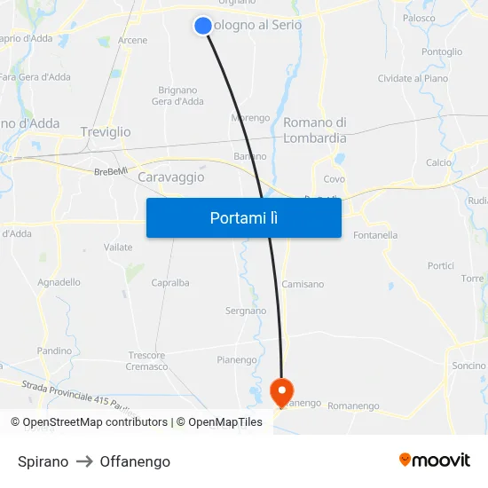 Spirano to Offanengo map