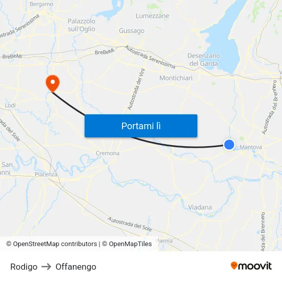 Rodigo to Offanengo map