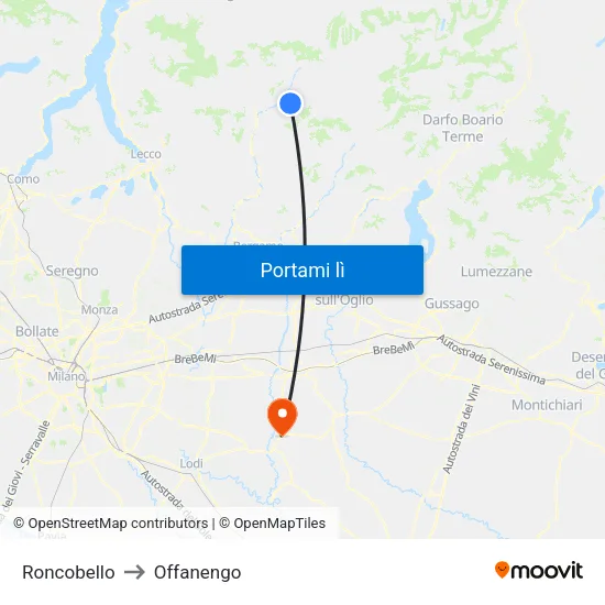 Roncobello to Offanengo map