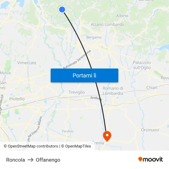 Roncola to Offanengo map