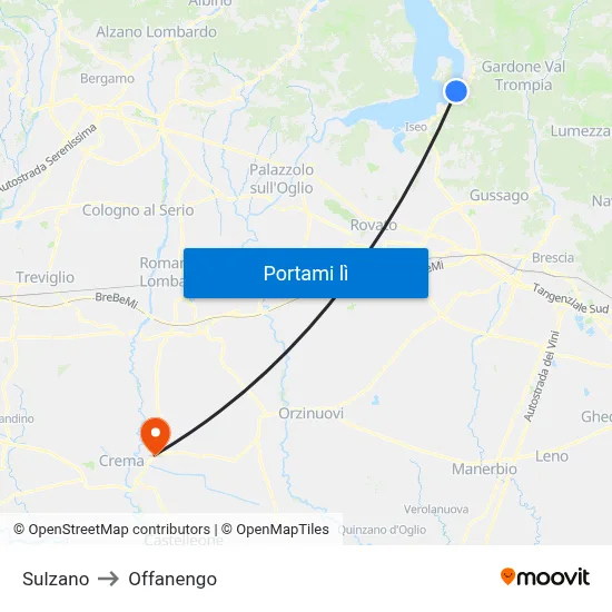 Sulzano to Offanengo map