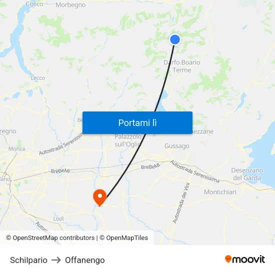Schilpario to Offanengo map
