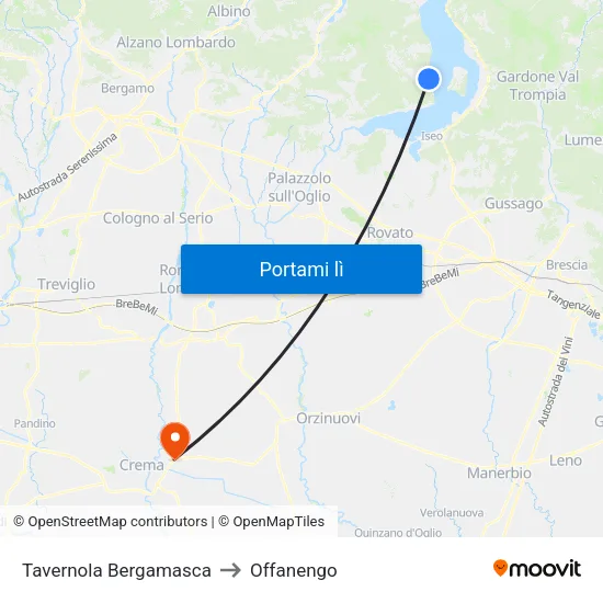 Tavernola Bergamasca to Offanengo map