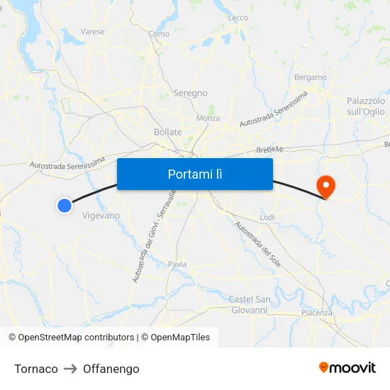 Tornaco to Offanengo map