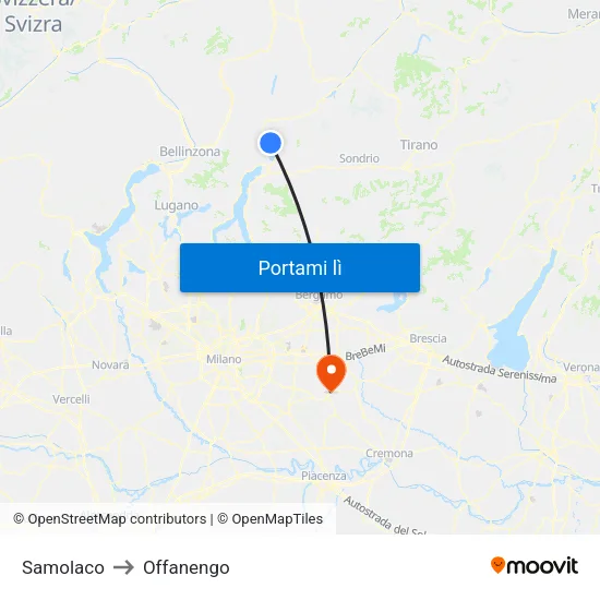 Samolaco to Offanengo map