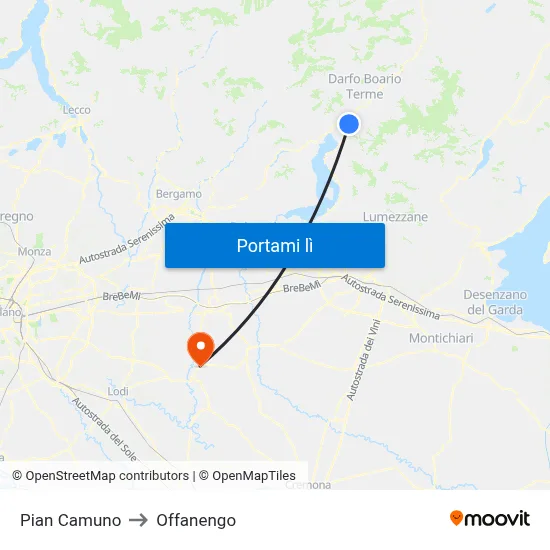 Pian Camuno to Offanengo map