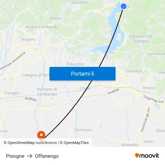 Pisogne to Offanengo map