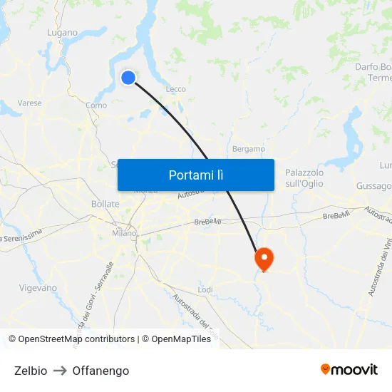 Zelbio to Offanengo map