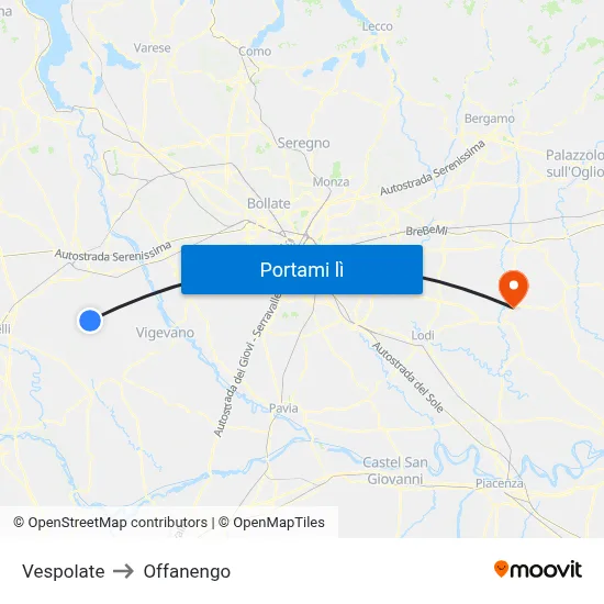 Vespolate to Offanengo map