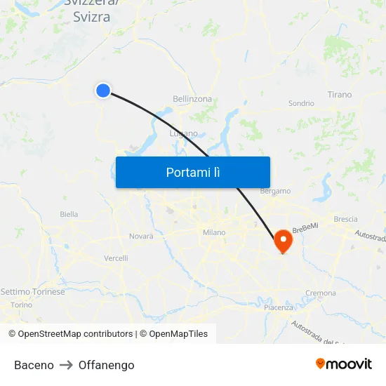 Baceno to Offanengo map