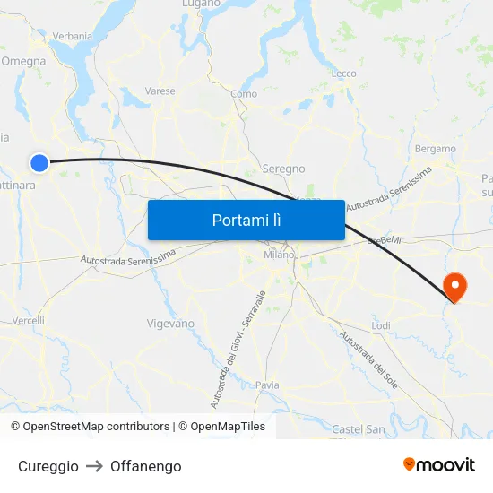 Cureggio to Offanengo map