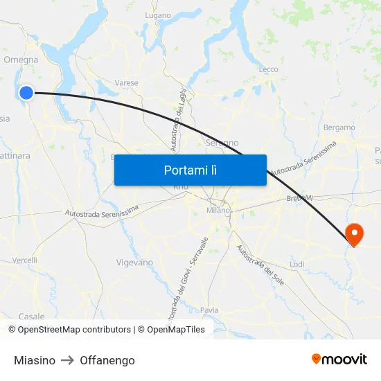 Miasino to Offanengo map