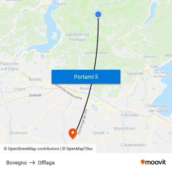 Bovegno to Offlaga map