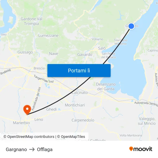 Gargnano to Offlaga map