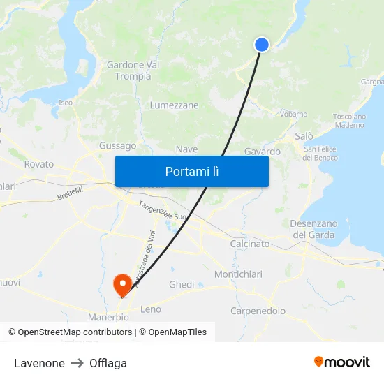 Lavenone to Offlaga map