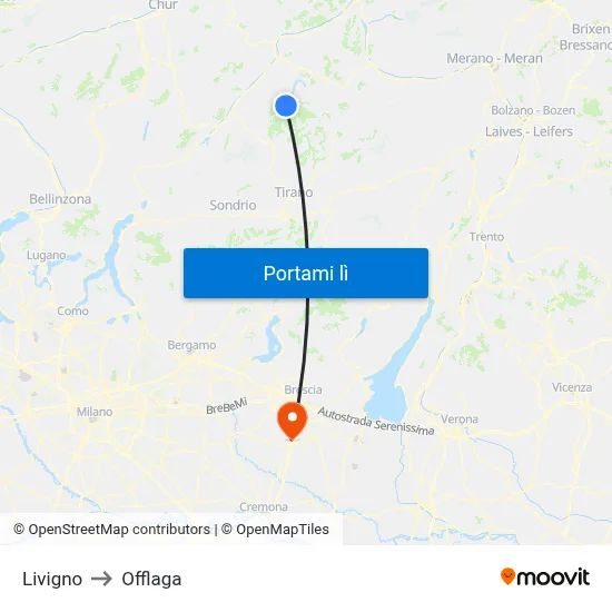 Livigno to Offlaga map