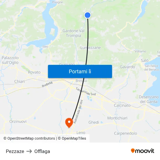 Pezzaze to Offlaga map