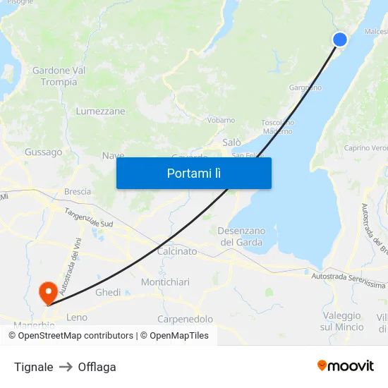 Tignale to Offlaga map