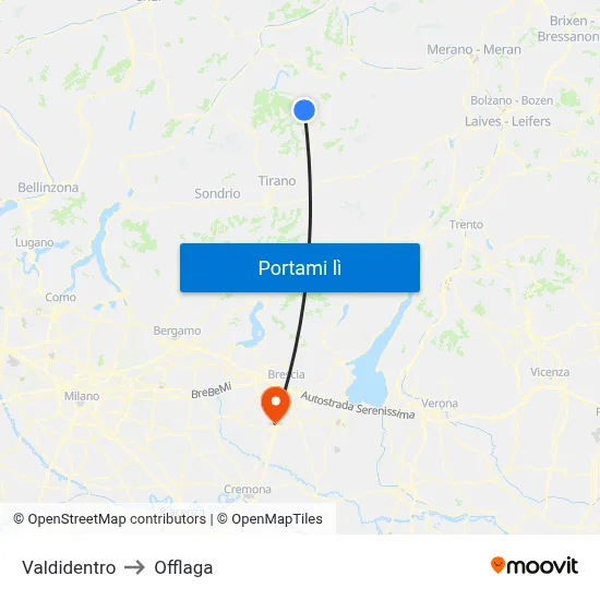 Valdidentro to Offlaga map