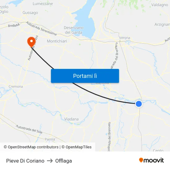 Pieve Di Coriano to Offlaga map