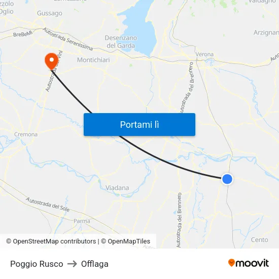 Poggio Rusco to Offlaga map
