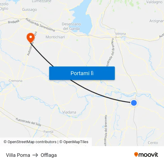 Villa Poma to Offlaga map
