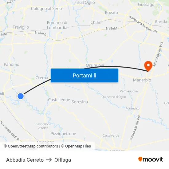 Abbadia Cerreto to Offlaga map