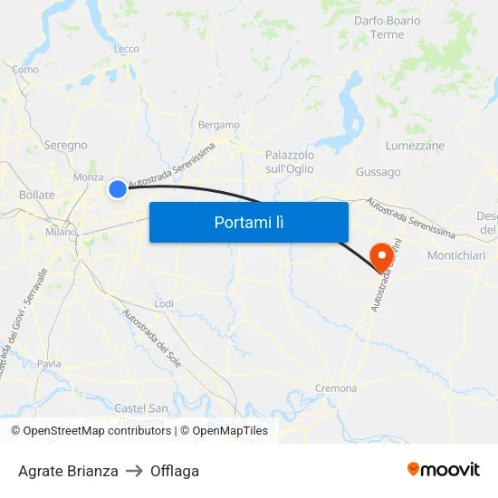 Agrate Brianza to Offlaga map