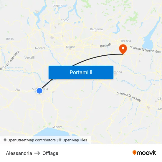 Alessandria to Offlaga map