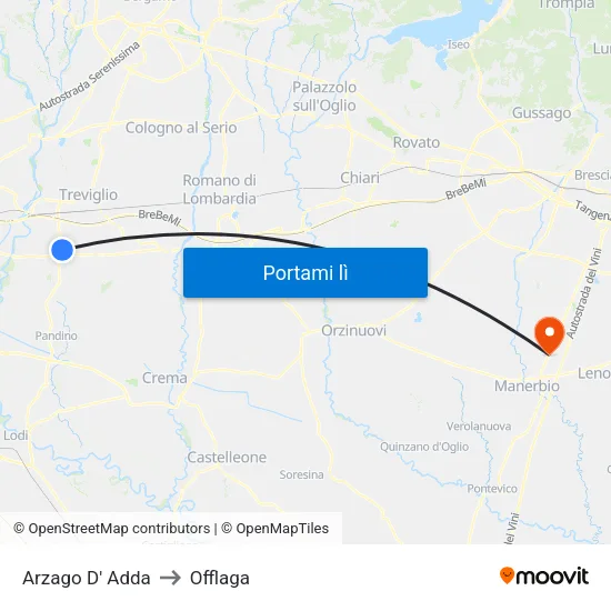 Arzago D' Adda to Offlaga map